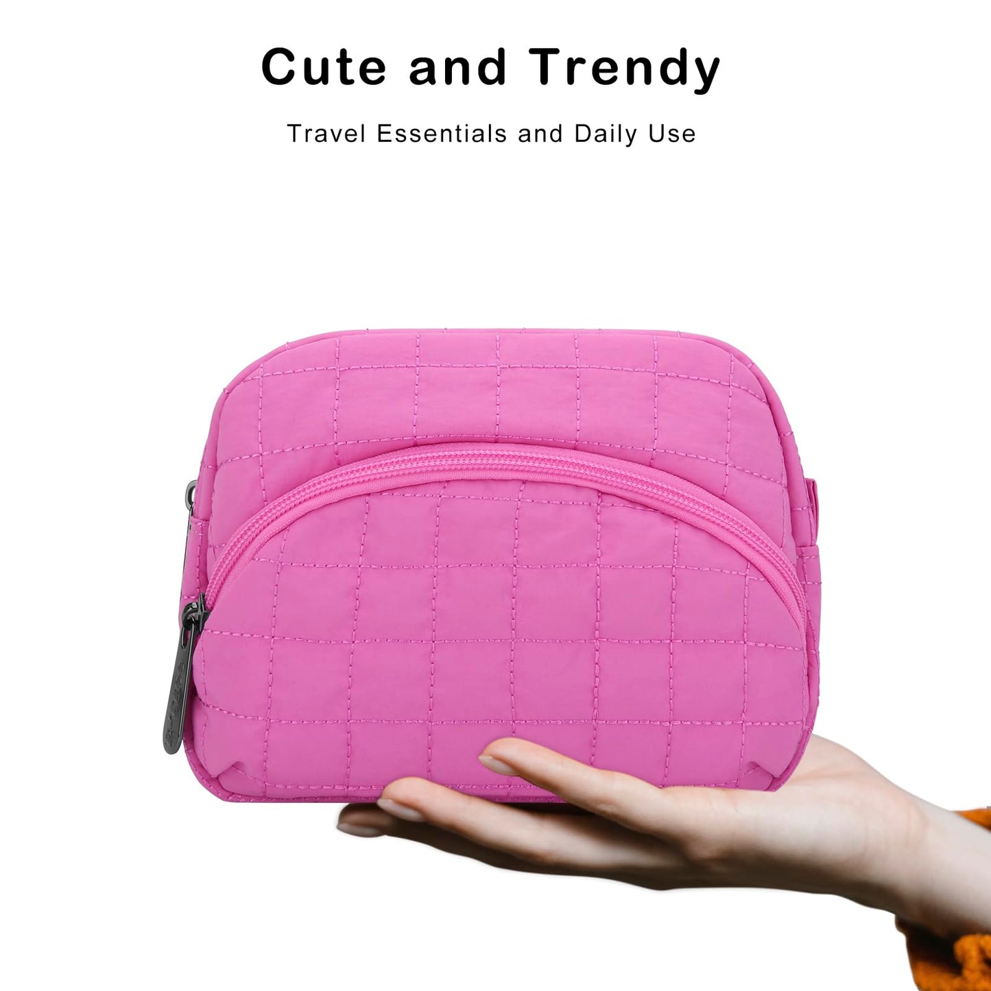 E-Tree Makeup Bag, Quilted Cosmetic Bag for Women, Puffer Make up Pouch for Purse,Travel Toiletry Organizer Case (Pink)