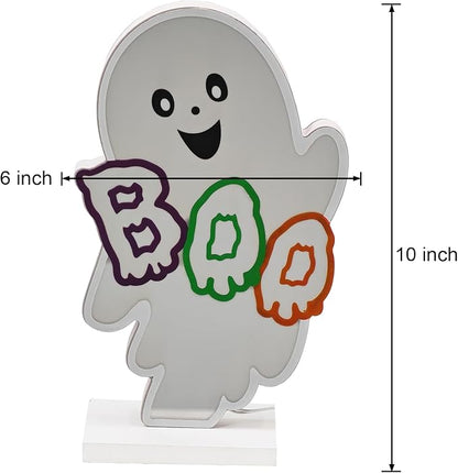 Halloween Neon Infinity Ghost Light,10.24Inch 3D Ghost Table Decor,USB Powered Light Décor for Halloween Party,Office,Bedroom Bathroom Decoration
