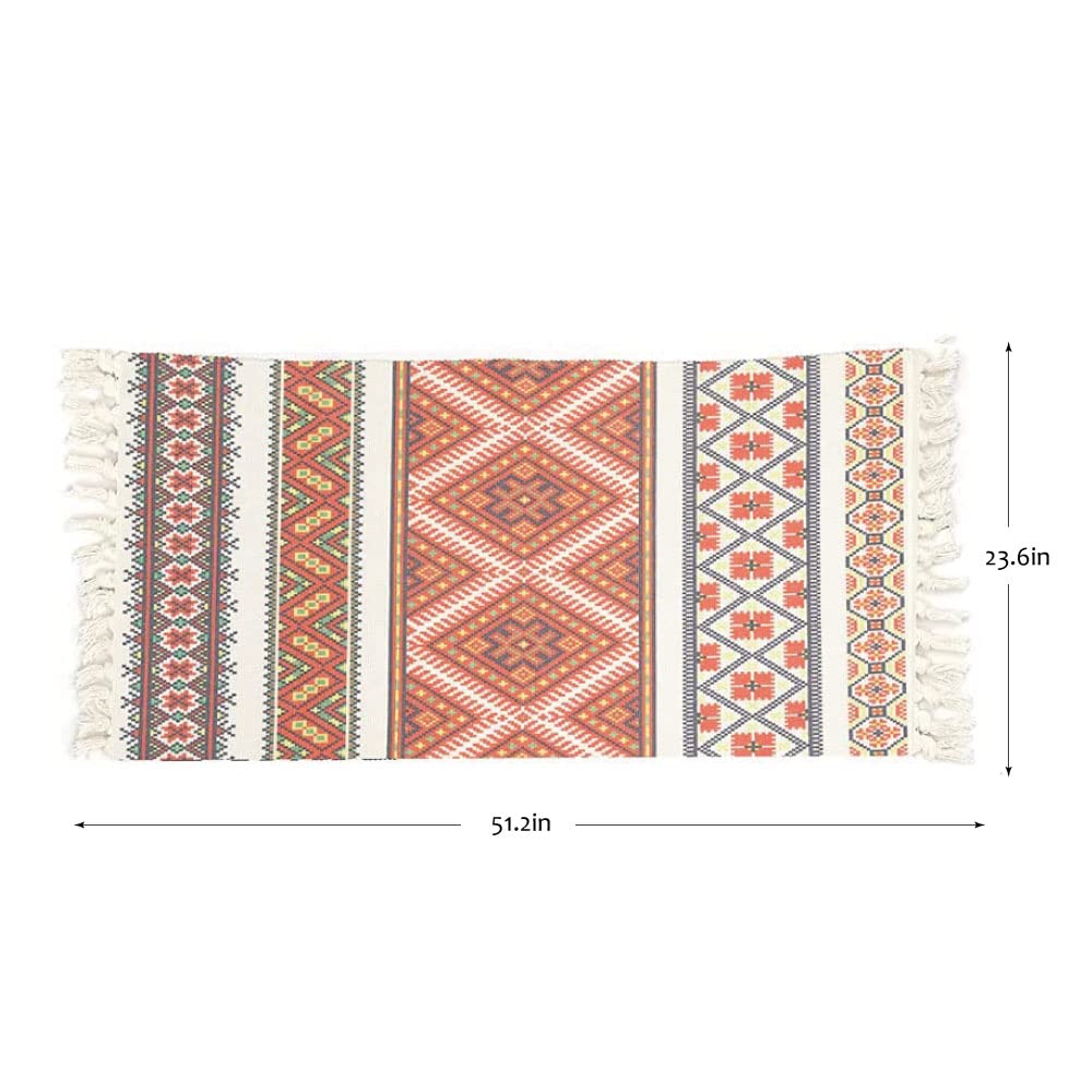 aoaoaoway Cotton Rug Soft and Handwoven Fringe Rectangular Cotton Rug Tapestry Boho Kitchen, Living Room (Orange, 51.2 * 23.6)