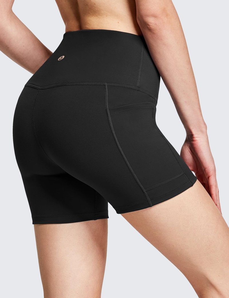 baleaf Biker Shorts Women Yoga Gym Workout Spandex Running Volleyball Tummy Control Compression with Pockets Soft 5" Black L