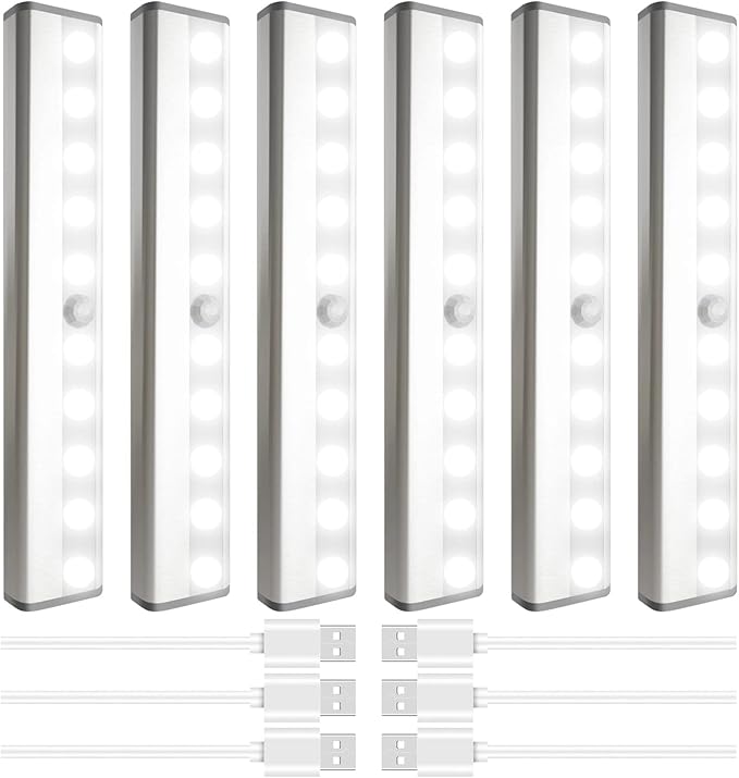 Led Motion Sensor Closet Lights 6 Pack, Wireless Under Cabinet Lighting Rechargeable Under Counter Lights, Homelife Motion Sensor LED Lights, Night Light Bar for Kitchen Wardrobe