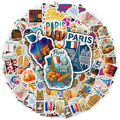 100PCS Paris Stickers Pack Travel Vinyl Waterproof France Sticker for Kids Teens Adults Aesthetic Decal Decorative Funny Car Bumper Decals Water Bottle Helmet Phone Birthday Gift
