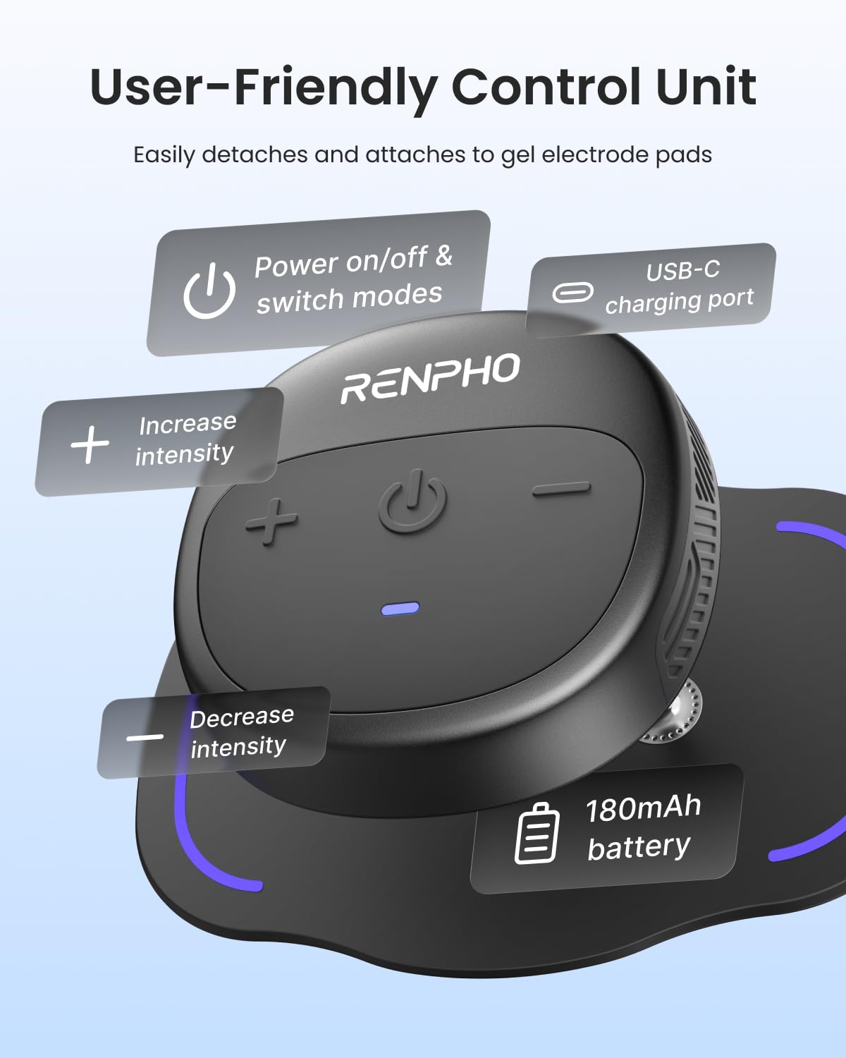 RENPHO Wireless TENS Unit Muscle Stimulator, Portable EMS Muscle Stimulator Machine, Rechargeable TENS Machine Muscle Relaxer for Back, Waist, Shoulders, Legs, 4 Gel Electrode Pads