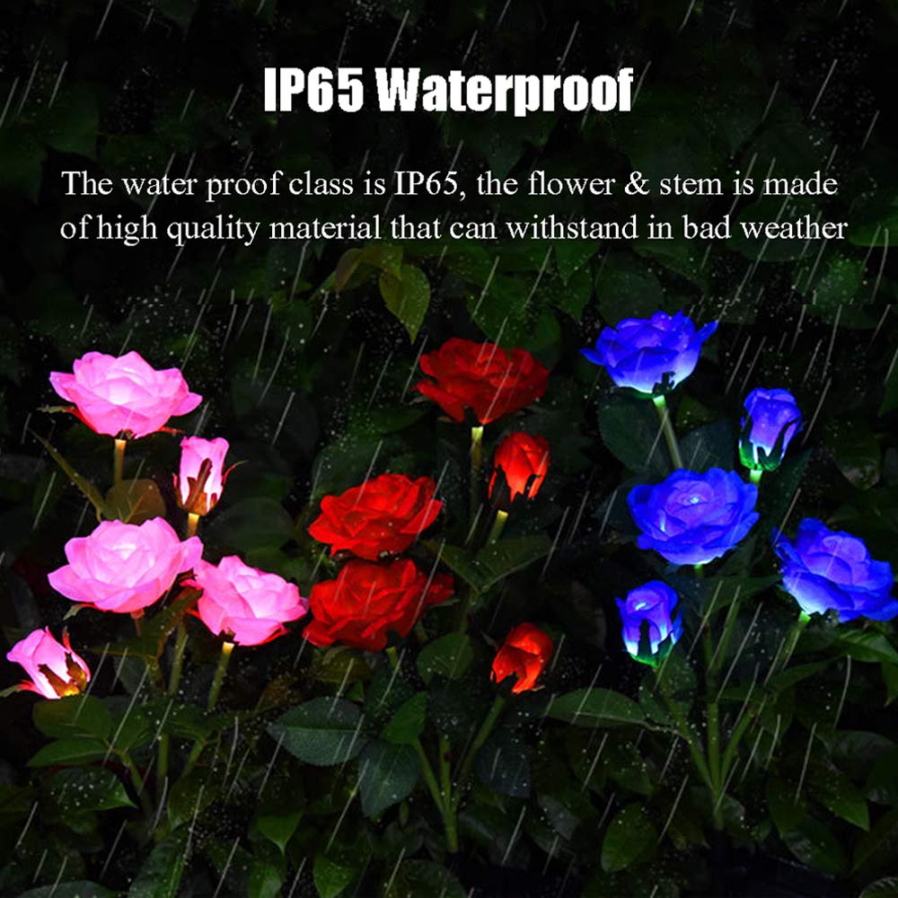 Solar Garden Stake Lights, Rose Flowers Lights LED Solar Stake Lights with 5 Roses Waterproof for Garden, Yard, Christmas Pathway, Grave Decor