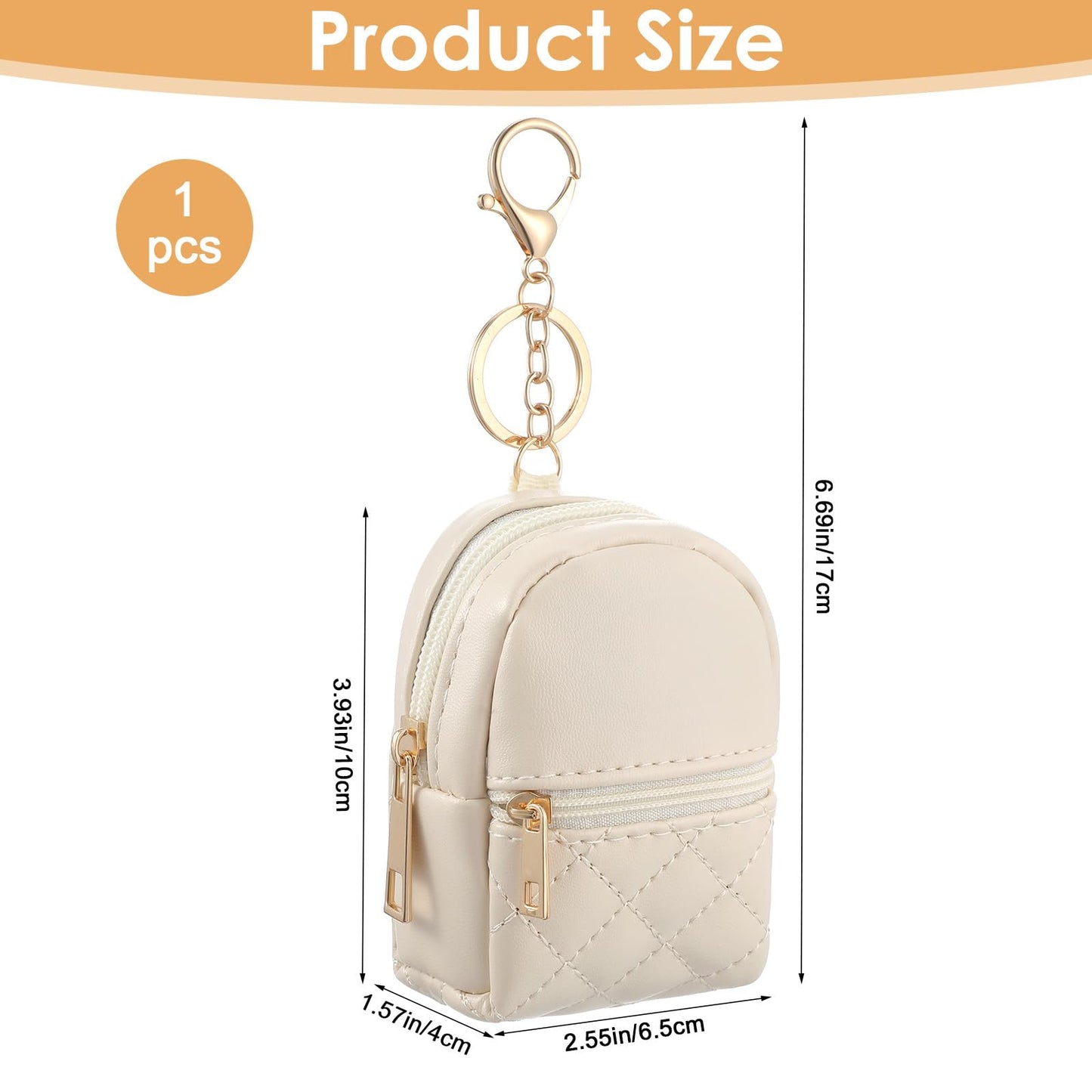 Bremorou Mini Backpack Coin Purse Keychain Cute Cosmetic Bag for Women PU Leather Makeup Bag Key Pocket Lipstick Bags Card Holder Data Cable Organizer Zipper Pouch Tiny Backpack Keychain Holder Beige