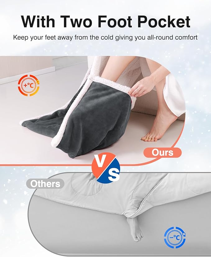 Wearable Heated Blanket with Sleeves, Electric Heated Blanket for Gifts, Electric Throw Wrap Poncho Shawl with Pockets, 6 Heating Levels & 4 Hours Time Settings, 50 x 70 Inch (Grey)