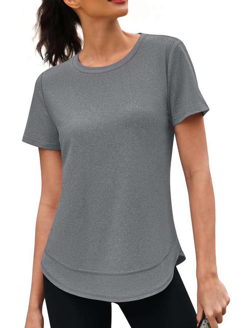 3rd hill Womens Workout Tops Short Sleeve Crewneck Sports Yoga Running Shirts Quick Dry Outfits Gray L