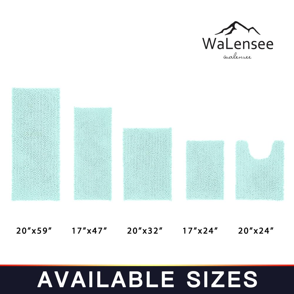 Walensee Large Bathroom Rug Non Slip Bath Mat (72x24 Inch Spa Blue) Water Absorbent Super Soft Shaggy Chenille Machine Washable Dry Extra Thick Perfect Absorbant Best Plush Carpet for Shower Floor