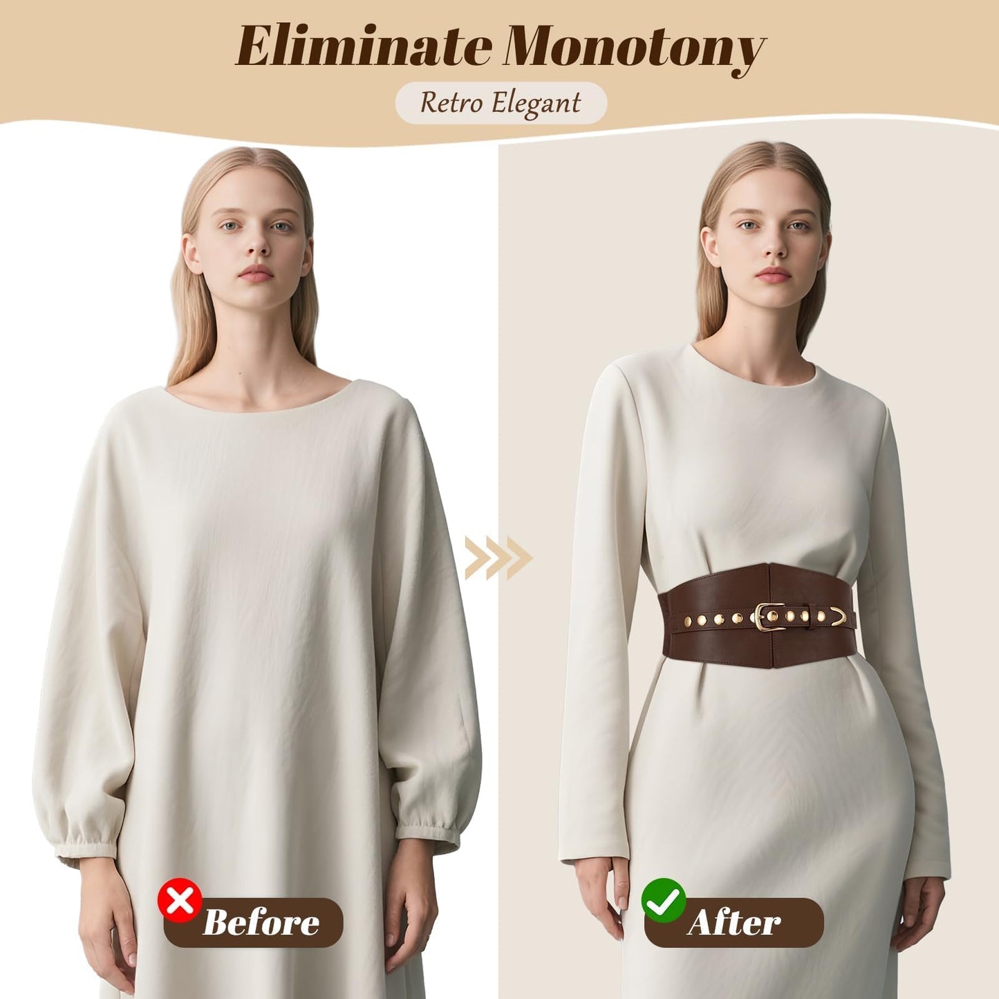 JKEEMI Wide Waist Belt Women Elastic Chunky Stretchy Elegance Belt with Gold Rivets Buckle for Daily Costume