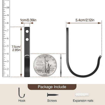 Josmimic 10-Pack Wall Hooks for Hanging Towel/Coat - 22LB Screw in Metal Hanger Wall Mount, for Outdoor, Closet, Door, Bathrooms, for Backpack, Robe, Black