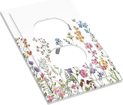 Rustic Wild Floral Vintage Watercolor Flower 1 Gang Duplex Receptacle Switch Wall Plate Decorative Switchplate Outlet Covers Electrical Plug Cover Faceplate for Bathroom Home Decor