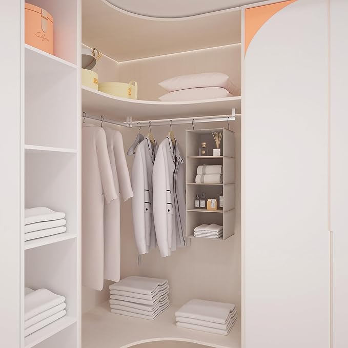 Hanging Closet Organizer and Storage, Foldable 4-Shelf Wardrobe Clothes Shelves