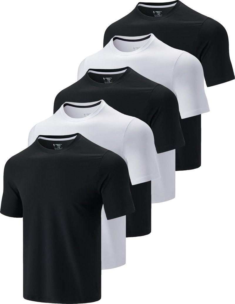5 Pack Men’s Active Quick Dry Crew Neck T Shirts | Athletic Running Gym Workout Short Sleeve Tee Tops Bulk (Set 15, 5X-Large) Black/White