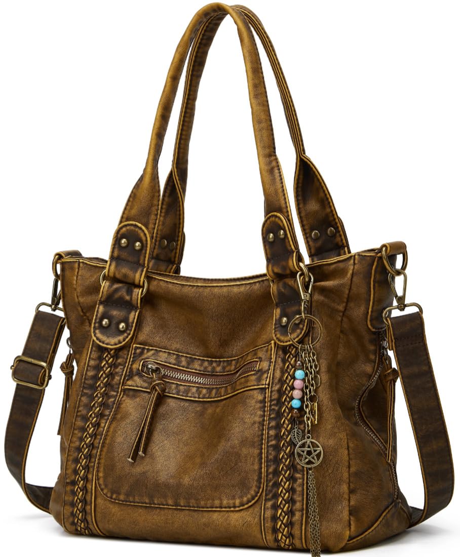 Worldlyda Purses for Women Soft PU Leather Crossbody Purses and Handbags Multi Pocket Shoulder Bag Trendy Pocketbooks Top handle Satchels women bag (BE2504Brown)