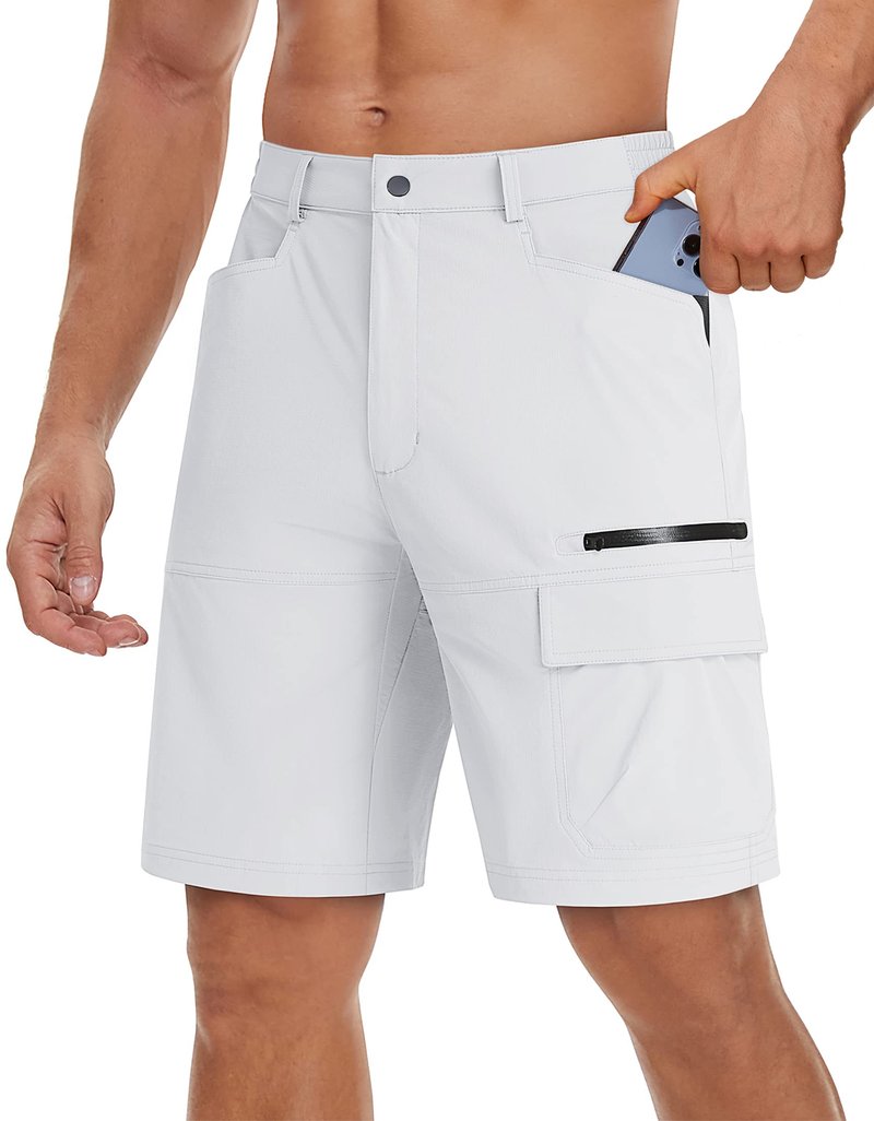 TACVASEN Mens Golf Shorts 10" Cargo Casual Dress Shorts Quick Dry Water Resistant Summer Hiking Travel Business Zipper Pockets White 36