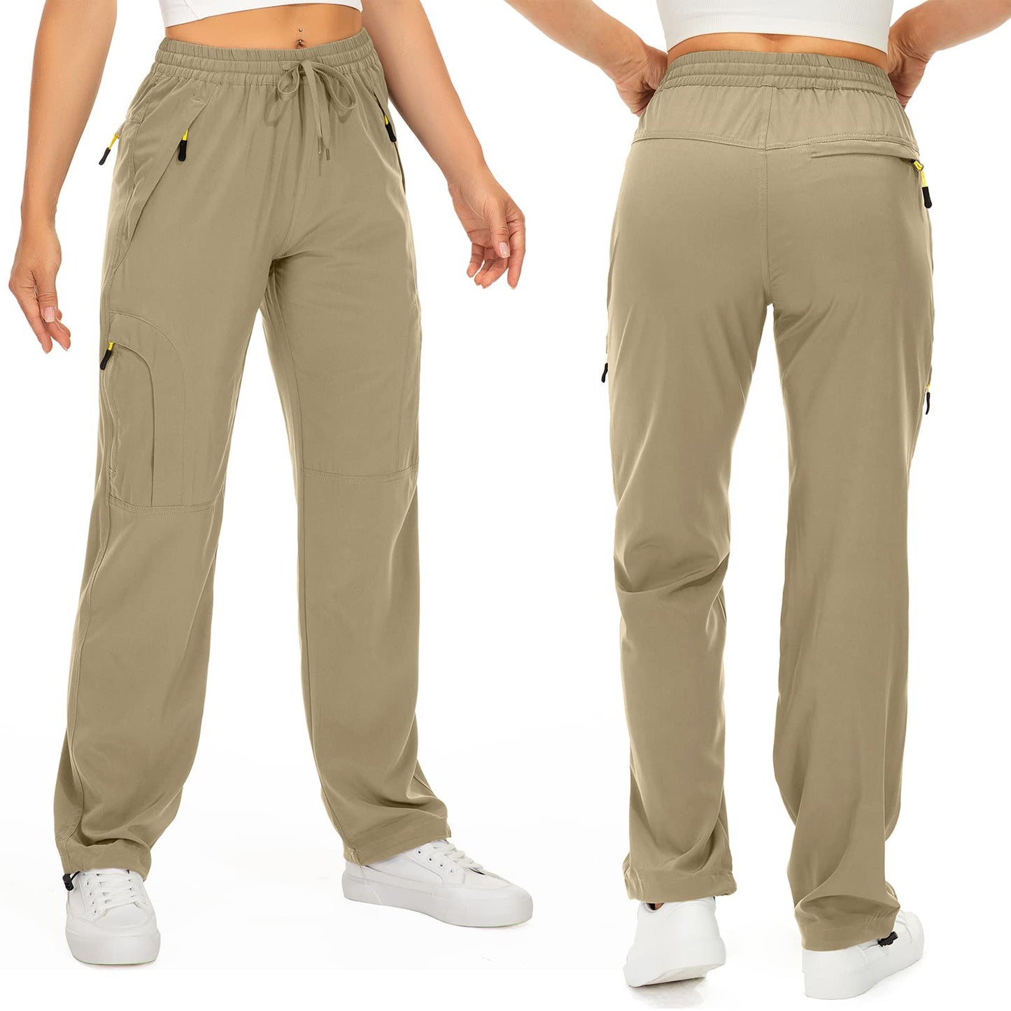 Womens Hiking Pants Sun Protection Quick Dry UPF 50 Lightweight Travel Golf Cargo Safari Pants Zipper Pockets,6608,Khaki,Tall XS