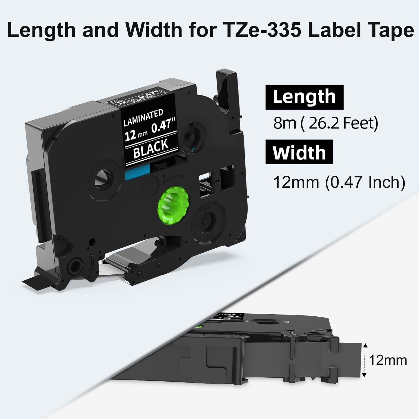 Labelife Label Maker Tape Black Replacement for Brother TZe-335 TZe335 P Touch Label Tape White on Black TZe TZ 12mm 0.47 Laminated for Brother PT-D210 PT-D220 PT-H110 PT-D400 PT-D600, 4-Pack