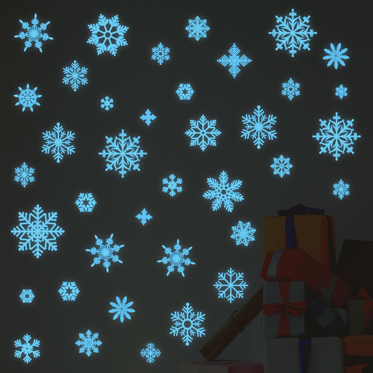 Glow in The Dark Christmas Snowflake Wall Decal Blue Luminous Christmas Snowflake Wall Stickers Removable Window Cling Party Supplies for Holiday Decoration