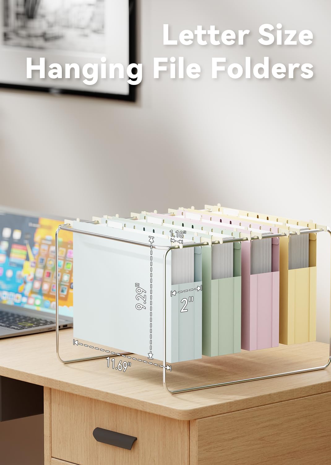 Ansook Letter Hanging File Folders Extra Capacity,Heavy Duty 2" Pastel Expandable Letter Size File Folder Hanging with Tabs,12 Pack Plastic File Cabinet Folders,Office School Hanging File Organizer
