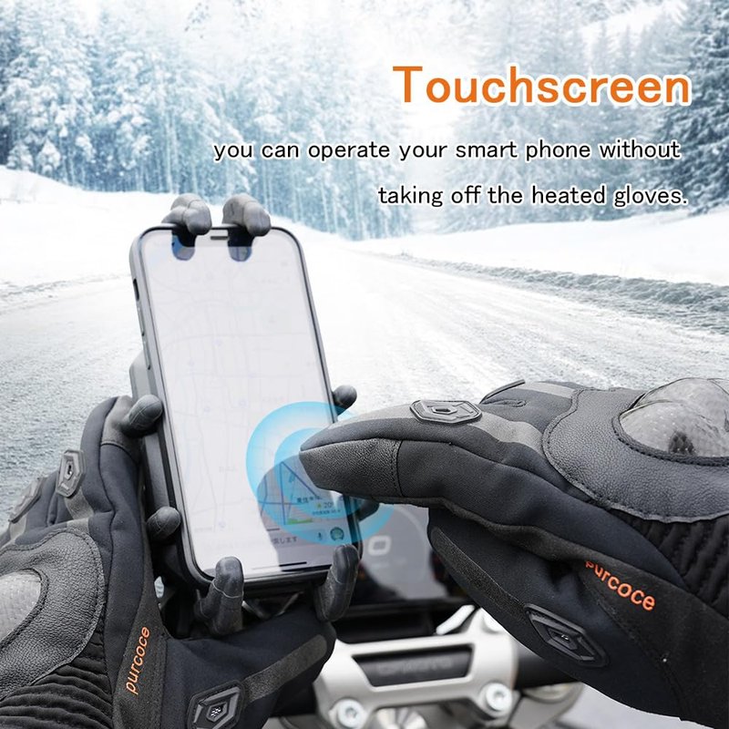 GUMOCH Heated Motorcycle Gloves for Men Women with 7.4V 3000mAh Rechargeable Batteries Touchscreen Waterproof Windproof Non-Slip Heated Gloves for Cycling (Black, X-Large)
