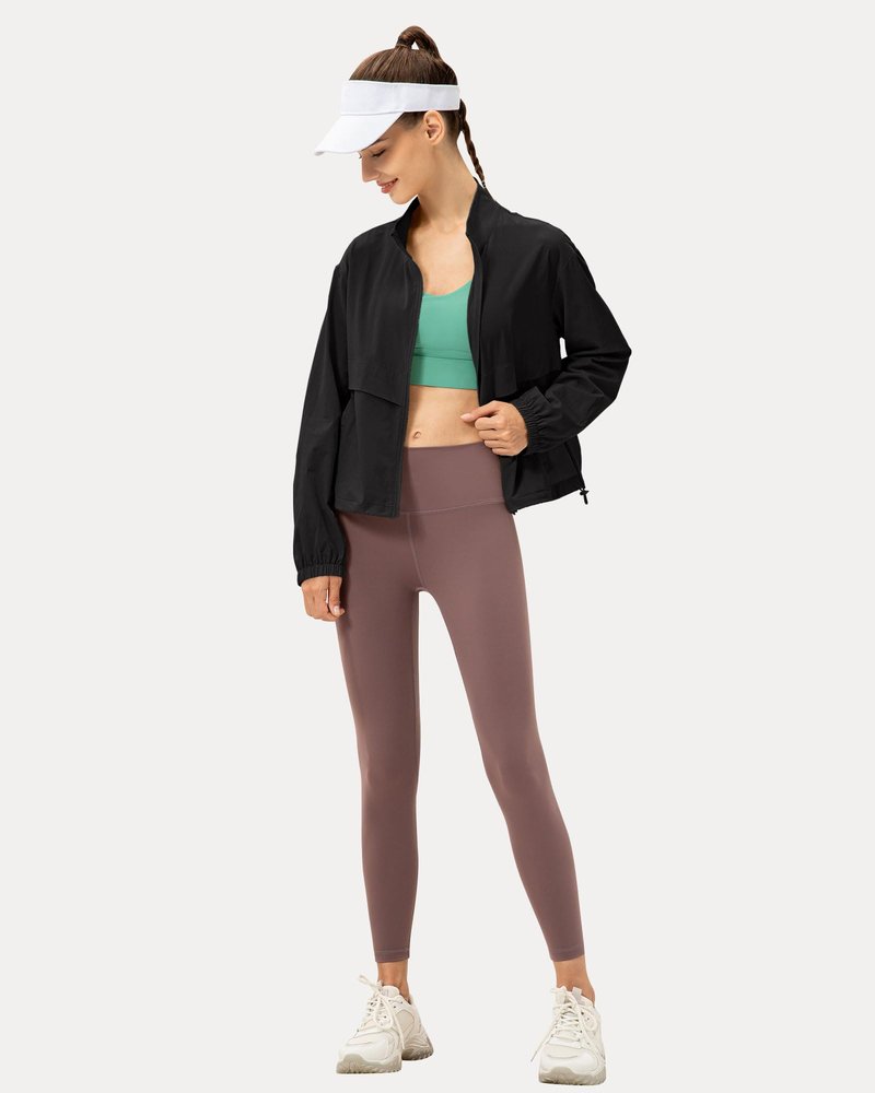 Locachy Women's Lightweight Zip Up Athletic Jacket Stand Collar Windproof Sun Protection Workout Outdoor Jacket Black XL