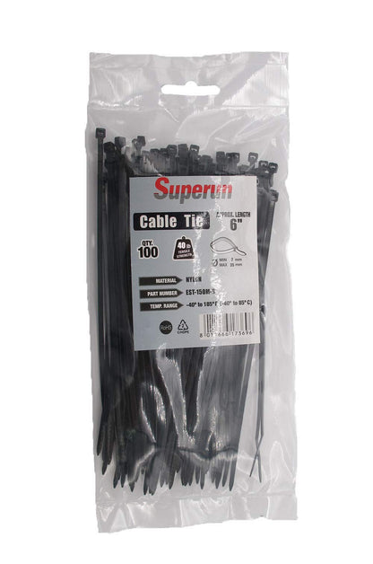 Superun Black Zip Ties 6 Inch, 40 Lbs Tensile Strength Wire Ties (Industrial Grade Cable Ties) Pack of 100