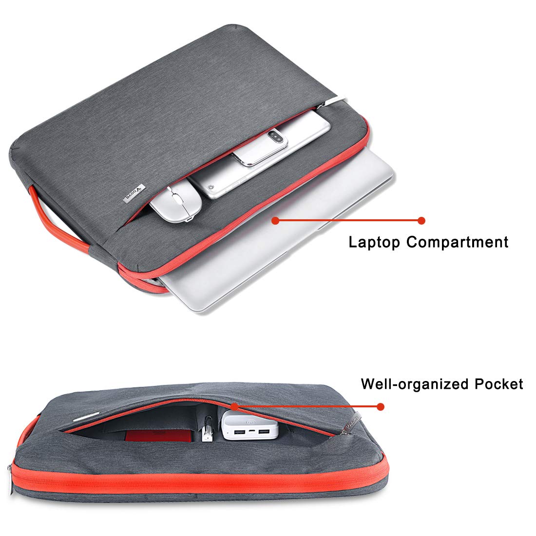 Voova Laptop Sleeve Case 15.6 16 Inch with Handle, 360° Protective Waterproof Slim Computer Bag Cover Compatible with MacBook Pro M2/M3/M4 16, HP Acer Lenovo Yoga ThinkPad Asus Laptop, Grey