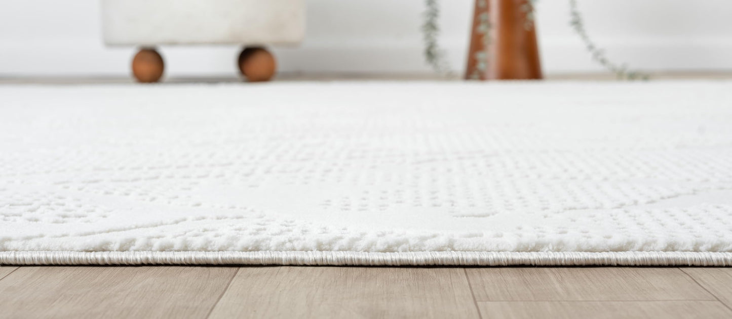 RUGGERRUGS Adel Modern Area Rug for Living Room, 5x7 Rustic Distressed Abstract Cream Neutral Rug, Medium Pile Stain Resistant Carpet for Bedroom, Dining Room or Kitchen (5' x 7', Cream)