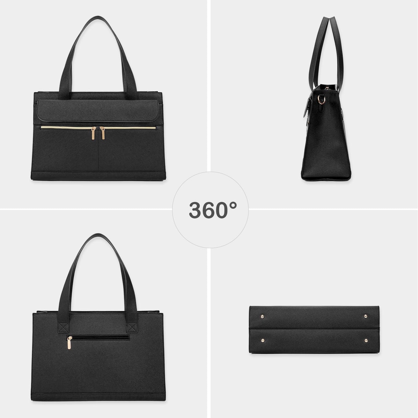 Laptop Bag for Women 15.6 Inch, Professional Tote Briefcase Purse, Eco-friendly Leather Teacher Bag Work Bag for Business(Black)