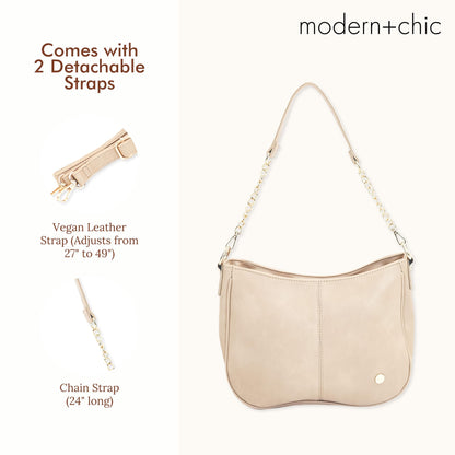 Modern+Chic Crossbody Bags for Women - Marissa Saddle Crossbody, Vegan Leather Shoulder or Handbag with Two Adjustable Straps