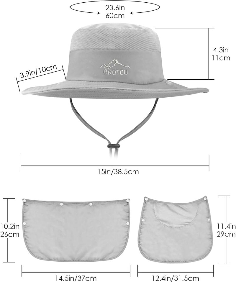 Sun Cap Fishing Hat - UPF 50+ Wide Brim Outdoor Protection | Face & Neck Flap Cover for Men & Women