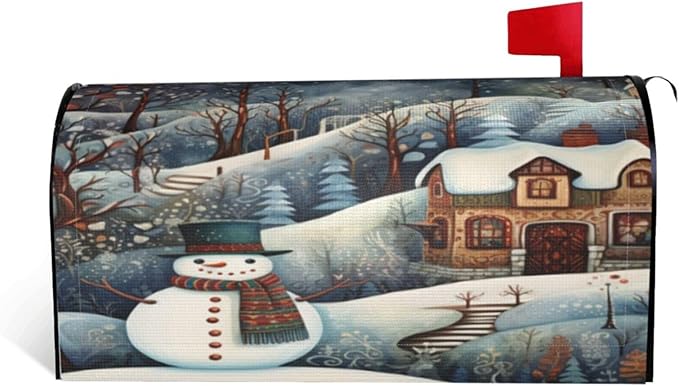 DADABULIU Mailbox Covers Snowman Forest Winter House Snowman Forest Winter House Magnetic Letter Post Box Cover Standard Size 21 x 18 Inch Garden Yard Home Decorative