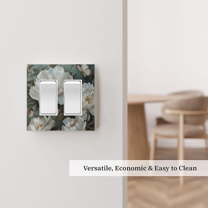 Decorative Art Light Switch Covers Butterflies & Peonies 2 Gang Dual Rocker Outlet Switch plate Faceplate GFCI for Home Decor