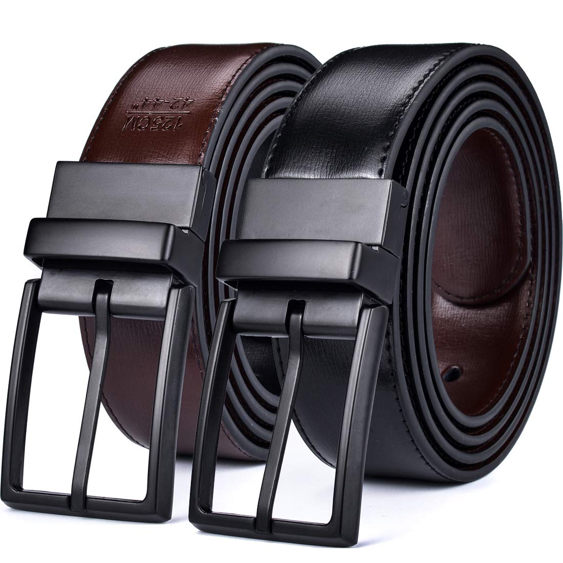 beltox fine Men's Dress Belt Leather Reversible 1.25" Wide Rotated Buckle Gift Box（Black/Brown Belt with 0440 Black Buckle,28-30）