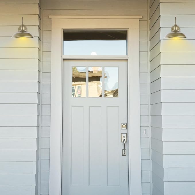 Brass Outdoor Gooseneck Light, 10'' Diameter Gooseneck Barn Wall Sconce for Porch, Exterior Waterproof Farmhouse Light Fixture with Wall Mount, 2 Pack, LM2201-GL-2P