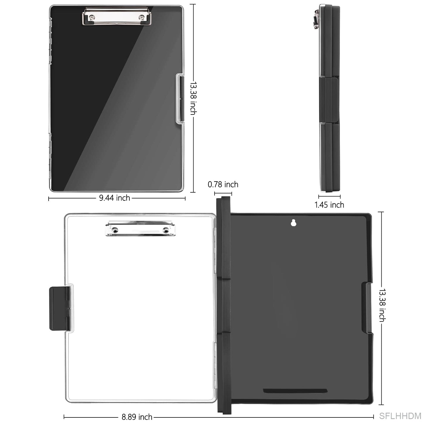 SFLHHDM Clipboard with Storage,Heavy Duty Clip Boards 8.5x11 with 2 Storage Case,Clear Visible Panel Storage Clipboards,Side Opening Nursing Clipboard Folder for Office Supplies-Black