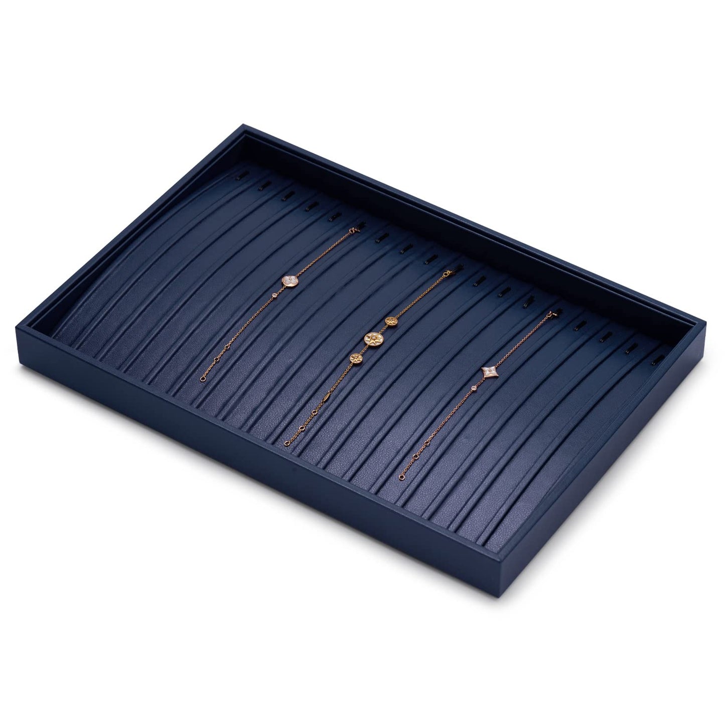 Oirlv Stackable Necklace Pendant Bracelet Organizer Tray Blue Leather Jewelry Drawer Organizer Trays