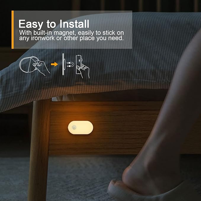 Lyridz Rechargeable Battery Night Light with Motion Sensor, Portable Mini Warm White LED Stick-on Closet Light, Adjustable Brightness for Bathroom, Bedroom, Kitchen, Cabinet, Stairs, Hallway, 2-Pack