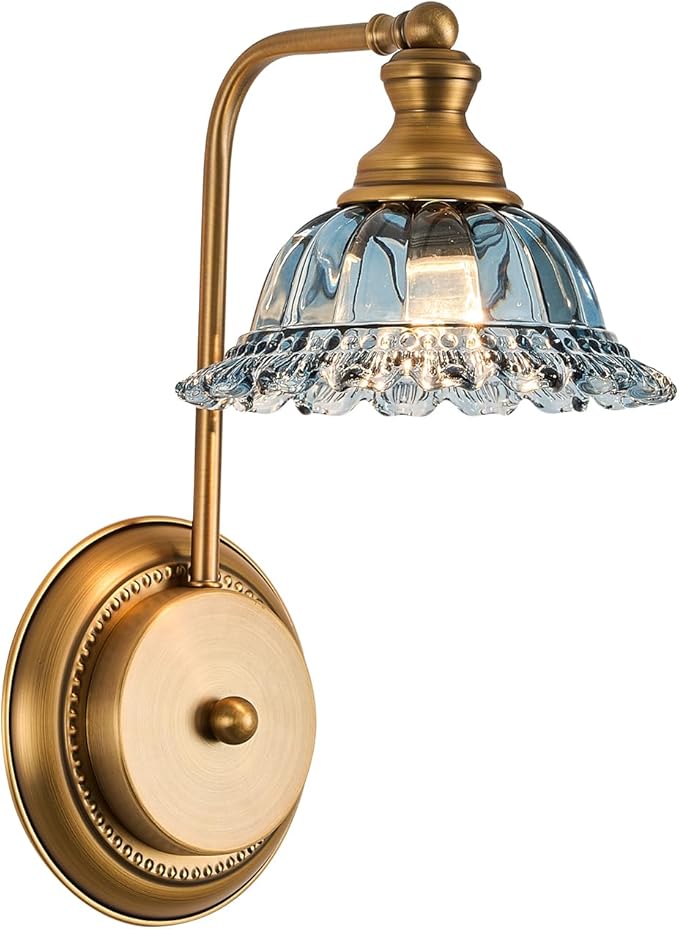 Vintage Wall Sconces, 1-Light Wall Lighting with Crystal Glass Shade, Matte Brushed Antique Brass Finish, Crystal Wall Light, Wall Lamp for Bathroom