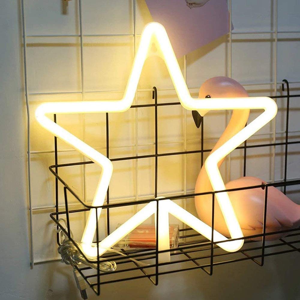 ENUOLI LED Neon Sign Star Neon Lights Warm White Neon Wall Light Star Night Light LED Lights Wall Decoration Art for Girls Bedroom Living Room Christmas Party as Kids Gift