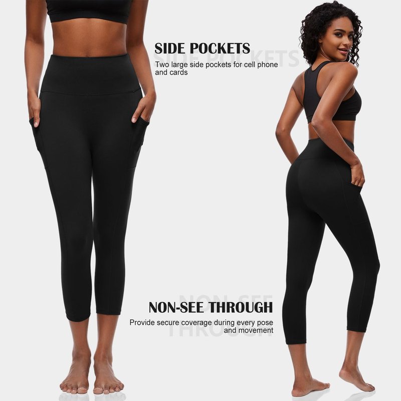 FULLSOFT Black Capri Leggings with Pockets for Women - High Waisted Tummy Control Soft Butt Lifting Workout Clothes for Women Yoga Pants Short Leggings Capris Y2k(Black with Pockets,Small-Meduim)