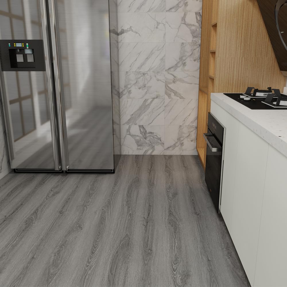 auxua Wood Grain Peel and Stick Floor Tiles – 11.8” Width, Full Roll Length of 394" – Versatile Design for Any Space, Ashline Rustic Self Adhesive Vinyl Flooring, Waterproof and Non-Slip Features
