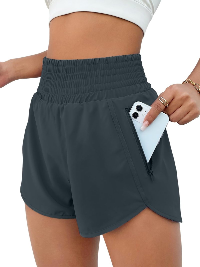 BMJL Women's Athletic Shorts High Waisted Running Short Pocket 2.5" Sporty Shorts Gym Elastic Workout Shorts(XL,Carbon Black)