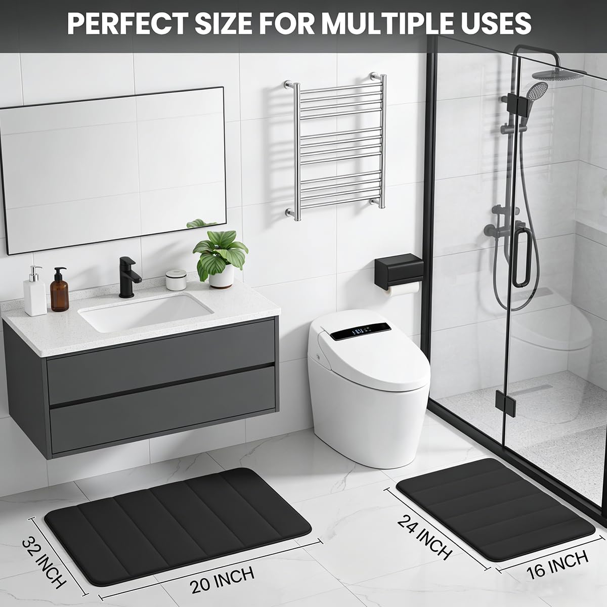 RUN HELIX Bathroom Rugs Set 2 Piece Memory Foam Bath Rugs Non-Slip Bath Mat,Washable Room Mats,Absorbent Shaggy Rug Super Soft Kitchen Mats, Batroom Carpets for Bathroom,Tub,Shower Home Decor（Black）