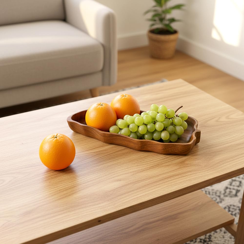MIGAKU HOME Acacia Wood Serving Tray, Leaf Design Wood Tray, Party Platter, Serving/Food/Cookie Trays for Parties, Wooden Trays for Decor, Christmas Tree Charcuterie Board