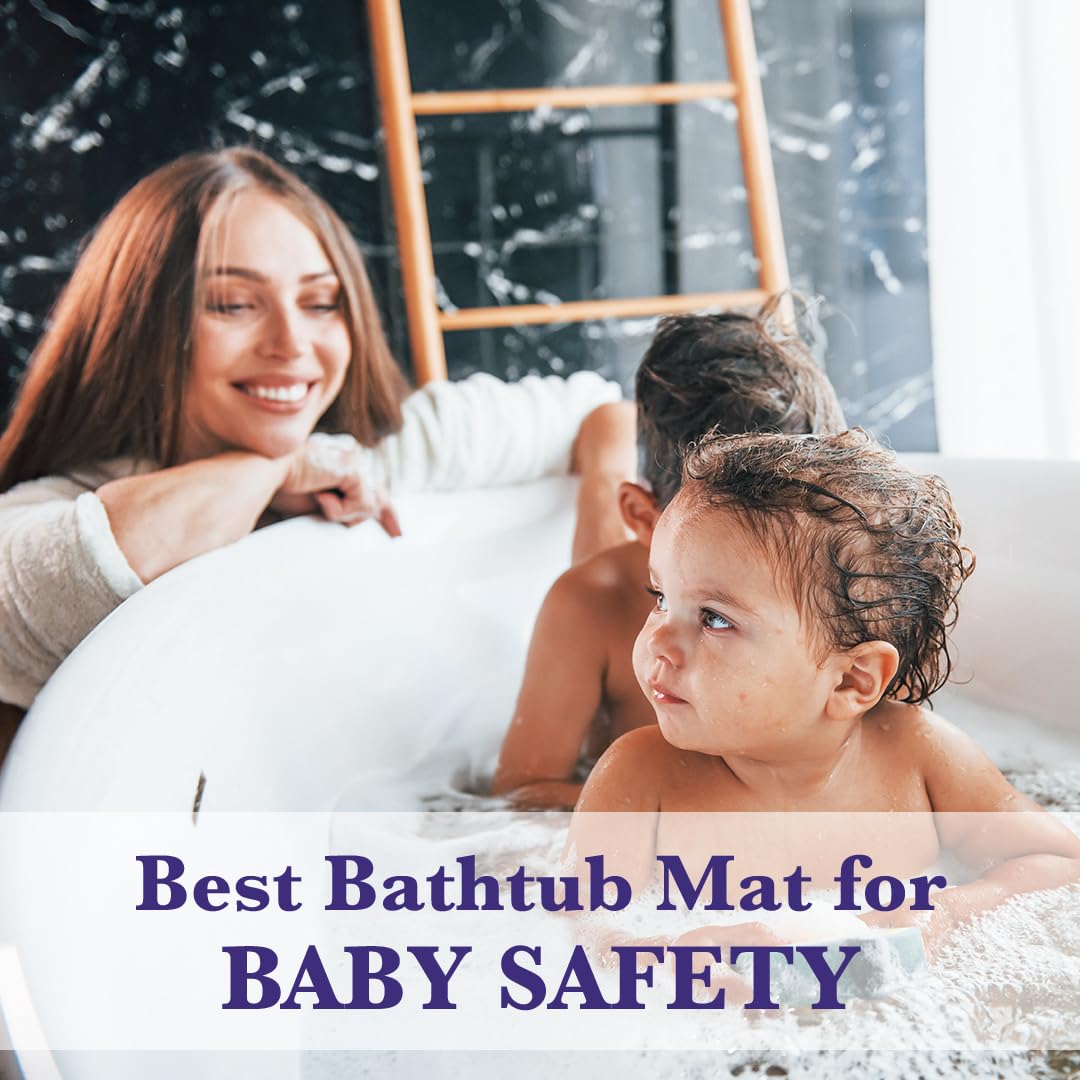 Epica Non Slip Bathtub Mat | Real Rubber Bath Mat for Tub, Shower, Baby Safety, Kids, Pet Dog, Soft No-Slip Nonskid, 16” x 28