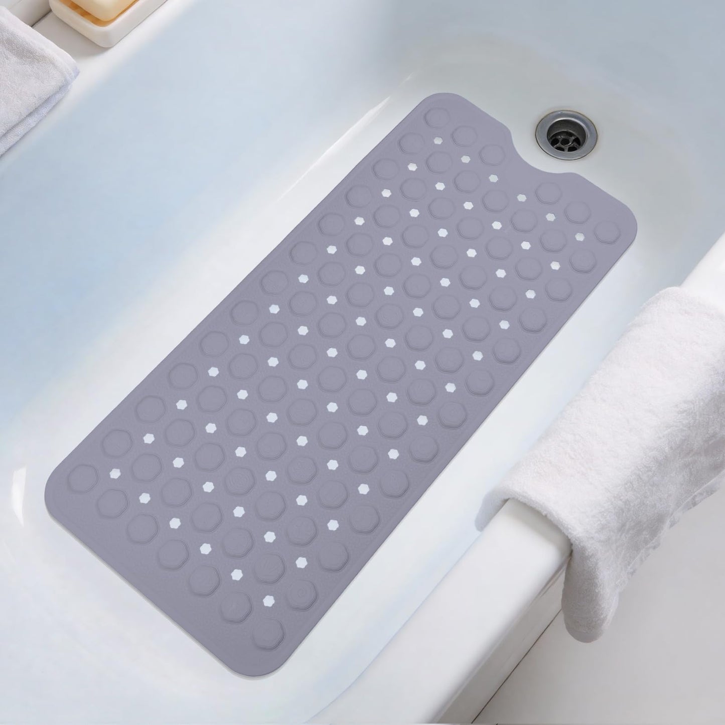 EaTubano Silicone Non-Slip Bath Mat for Tub & Shower, 35x16 Inch - Acupressure Grip, Quick-Dry with Suction Cups & Drain Holes, Safe for Kids & Elderly, Machine Washable (Purple)
