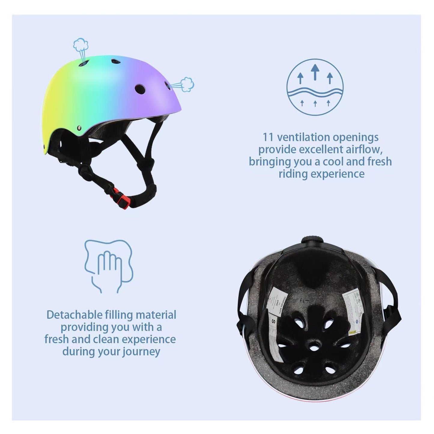 Color Gradient Adjustable Kids Bike Helmet with Knee & Elbow Pads Set | Multi-Sport Safety Gear for Boys & Girls Ages 5-14 | Skateboarding, Scooters, Roller & Inline Skating, Longboarding