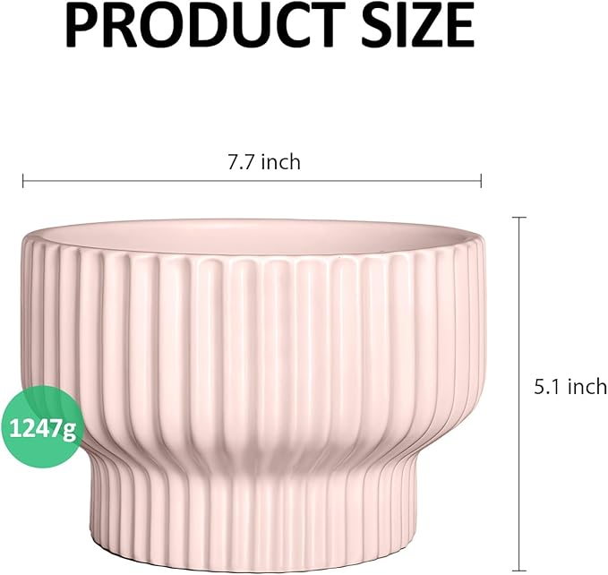 OXART Ceramic Pots for Plants, 7.7 Inch Round Plant Pot with Drainage Hole, Modern Outdoor Flower Pots Home Garden Decorative Planters for House Plants Indoor Planters (Pink)
