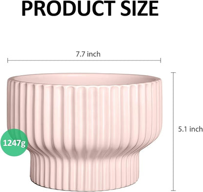 OXART Ceramic Pots for Plants, 7.7 Inch Round Plant Pot with Drainage Hole, Modern Outdoor Flower Pots Home Garden Decorative Planters for House Plants Indoor Planters (Pink)